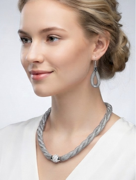 SPARKLE TWIST TUBE NECKLACE & EARRING SET